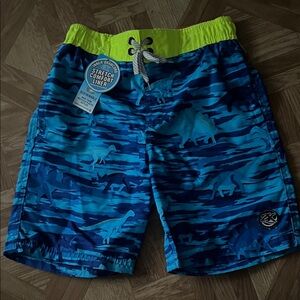 ZeroXposur Boys Blue & Lime Dino Camo Swim Trunks